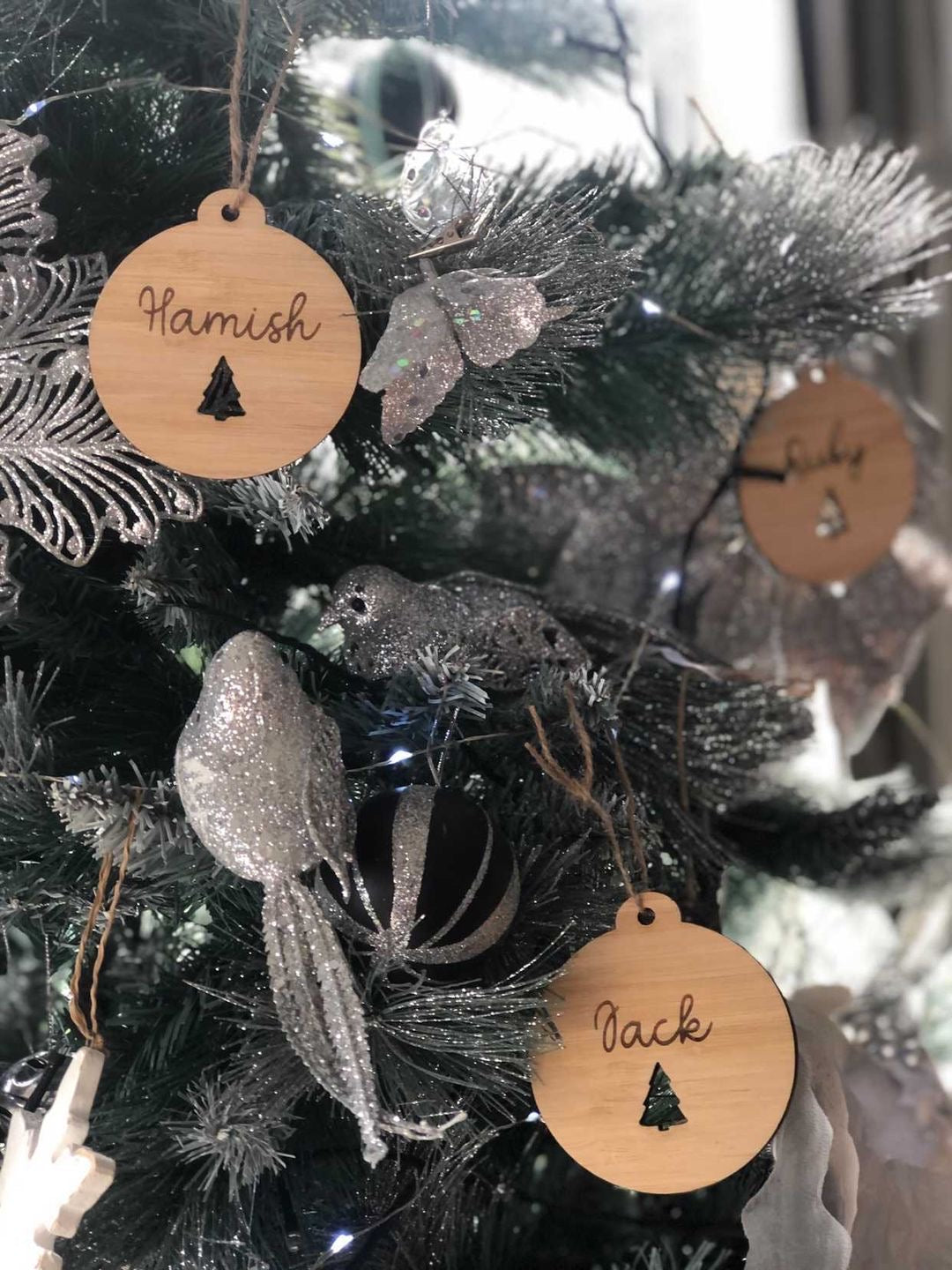 Tree wooden name bauble